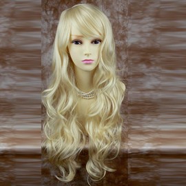 Stunning Sexy Long Wavy Layered Pale Blonde Ladies Wig