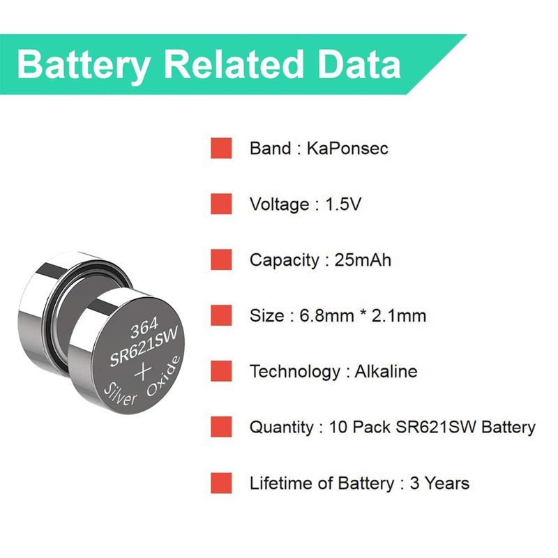 KaPonsec 10 Pack SR621SW 364 363 LR621 164 AG1 1.5V