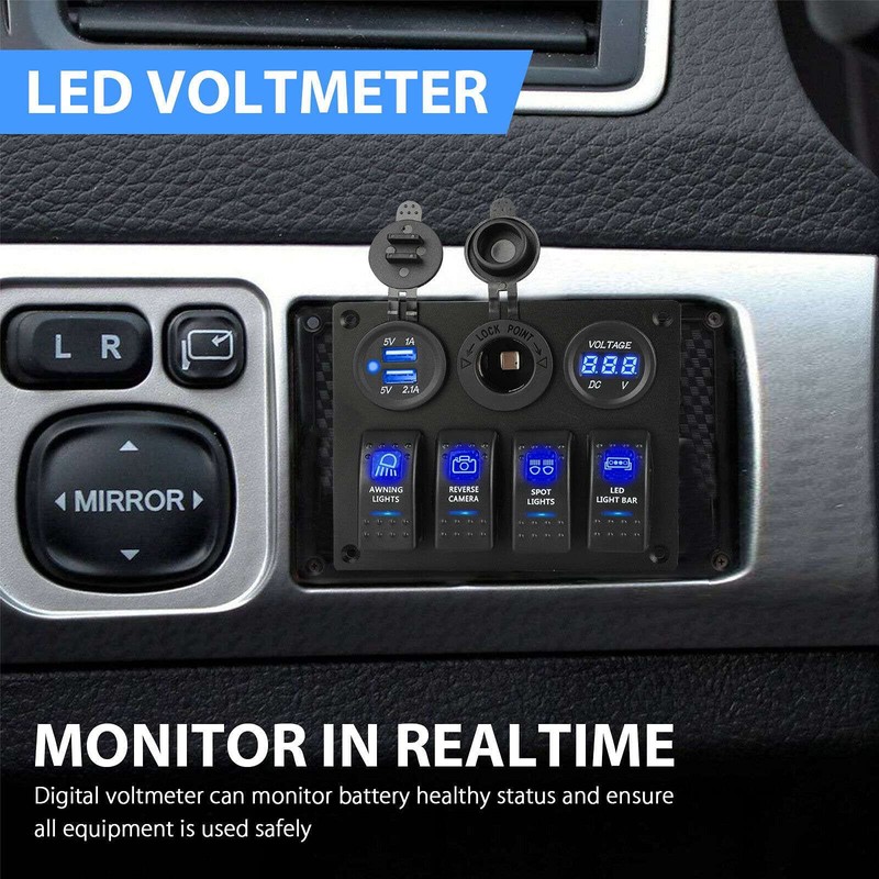 12-24V 4 Gang Toggle Blue LED Rocker Switch Panel Circuit