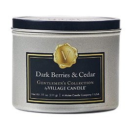 Village Candle Dark Berries Cedar Gentleman's Collection, 11 Ounce, Silver Tin with Black Lid