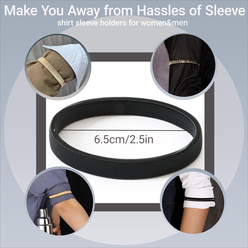 6-Pack Sleeve Holders for Women Men, Stretchy Metal Sleeve Garters,