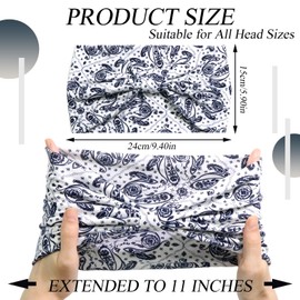 SAWINDA Wide Headbands for Women Boho Womens Head Bands Knotted Print Non-Slip Head Bands for Women's Hair Vintage African Style Bandanas Workout Yoga Sports Head Wraps 4 Pack