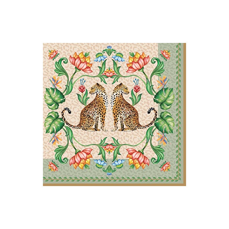 20 Napkins Leopard Pair of Flowers Animals Jungle Table Decoration