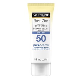 Neutrogena Sheer Zinc Mineral Sunscreen Lotion, Non-comedogenic, SPF 50, 88 mL Travel Size (Packaging may vary)