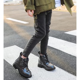 kkdom Boys Girls Waterproof Lace Up Side Zipper Ankle Combat Boots(Toddler/Little Kid/Big Kid) Black Glitter US Size 5.5 M Toddler