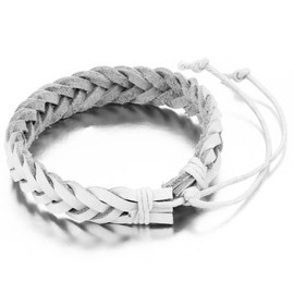 JewelryWe Men's Ladies Leather Bracelet Adjustable Cuff Tribal Surfer Wristband White Color