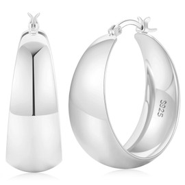 Chunky Hoop Earrings 925 Sterling Silver Hoops Earrings for Women Hypoallergenic Lightweight Huggie Silver Hoop Earring for Women 25MM