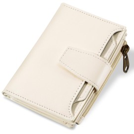 Airkit Wallet Women, Small Wallet for Women Leather, Ladies Bifold Compact RFID Blocking Credit Card Holder, Girls Mini Travel Purse, Pocket Passport Wallet with 4 ID Window, Off White, Classic