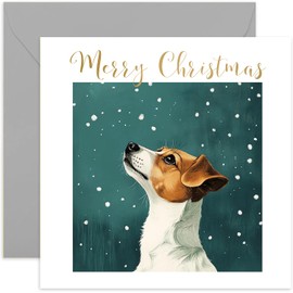 Jack Russel Dog Christmas Card for Men and Women - Xmas Gifs for Pet Owner from Dog - Beautiful Festive Artwork - Keepsake Present for Husband Wife Mum Dad - Blank Inside with Envelope