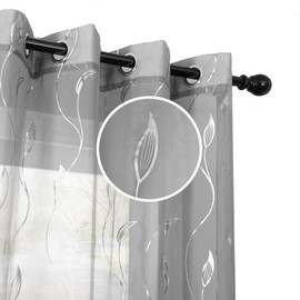 Youleyar Silver Foil Print Voile Sheer Curtains,Wicker Grommet Top Window Drapes 72 Inches Long, Luxury Metallic Bronzing Treatment Panels for Home Window Decoration, 2 Panels(Grey,52W x 72L)