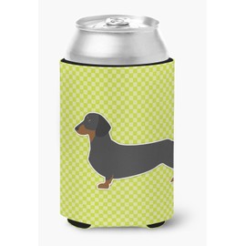 Caroline's Treasures BB3782CC Dachshund Checkerboard Green Can or Bottle Hugger Cooler Washable Drink Sleeve Collapsible Beverage Insulated Holder, Can Hugger, Multicolor