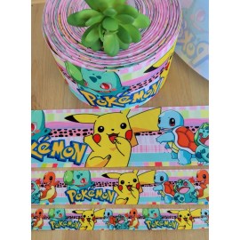 Unbranded 7/8, 1.5 & 3" (1 YD) Pokémon Grosgrain Ribbon Charmander  Squirtle Bulbasaur  - 3 inch