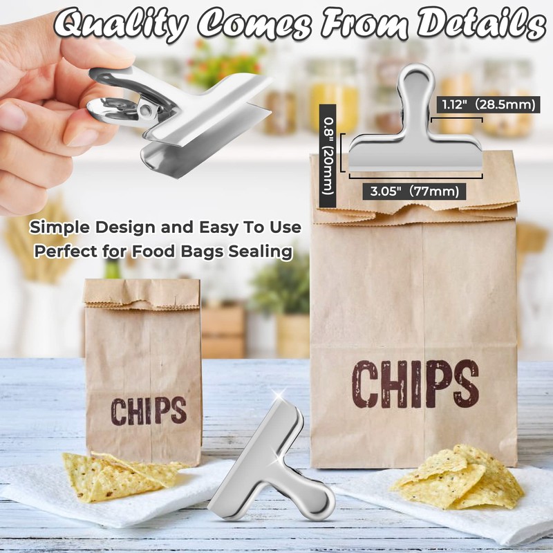 Chip Clips, 6 Pack Bag Clips, Food Clip, Stainless Steel