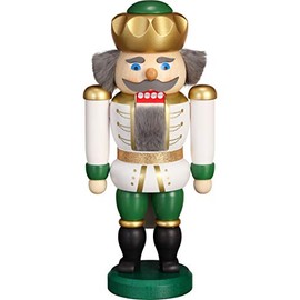 Seiffener Volkskunst Nutcracker Exclusive King 20 cm Made in Germany (White/Green)