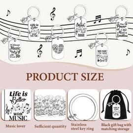Huquary 24 Pcs Music Keychain Gifts Bulk Metal Keychain with Velvet Organza Bag Music Festival Party Favors Choir Gifts Clef Keyring Trinket for Students Musical Theme Party Decor Supplies
