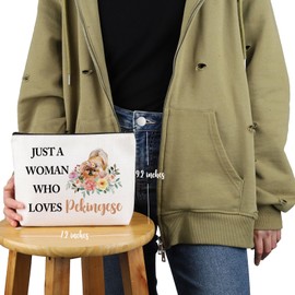 VAMSII Pekingese Lover Gift Woman Loves Pekingese Makeup Bag Pekingese Mom Cosmetic Bag Pekingese Owner Gift (Woman Loves Pekingese M)