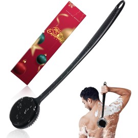 Silicone Back Scrubber for Shower, 17in Lengthen Long Handle Body Brush, Double Sided Shower Brush for Shower Exfoliating and Massage Can Produce Rich Foam, Long Handle Back Scrubber for Men