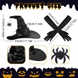 SAIIURV 2 Pcs Witch Costume, Witch Hat and Long Gloves Set, Witch Dress Up Hats for Women, Adult Costume Party Accessory, Women's Witch or Wizards Outfit (black)