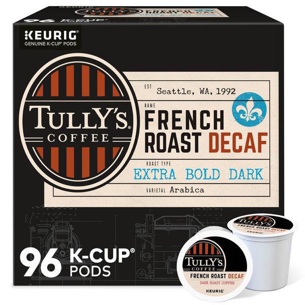 Tully's Coffee French Roast Decaf, Single-Serve Keurig K-Cup Pods, Dark