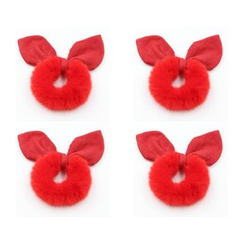 4 Pcs Hair Scrunchie Faux Fur Hair Tie Elastic Fluffy Bunny Ear Hair Band for Women or Girls