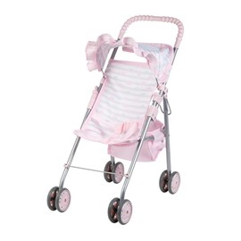 Adora Baby Doll Stroller with Umbrella Shade & Ruffle Trim, Adjustable Sun Cover and Doll Accessory Storage, Birthday Gift for Ages 3+ - Pastel Pink Heart