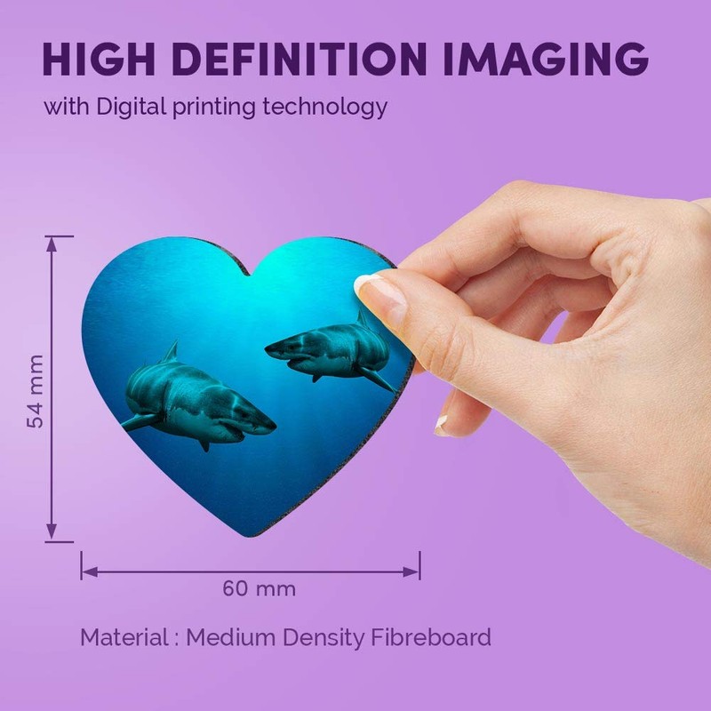 1 x Heart MDF Magnets - Great White Shark Underwater