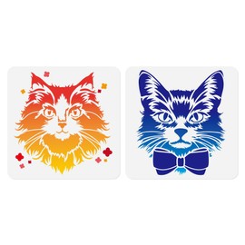 Doodlream 2pcs Cat Head Wall Stencils for Painting, 11.8”x11.8” Cute Kitten Face Reusable Stencils for Wood Burning, Paint Templates DIY Craft Art Stencils on Wall Wood Fabric Canvas Furniture Journal