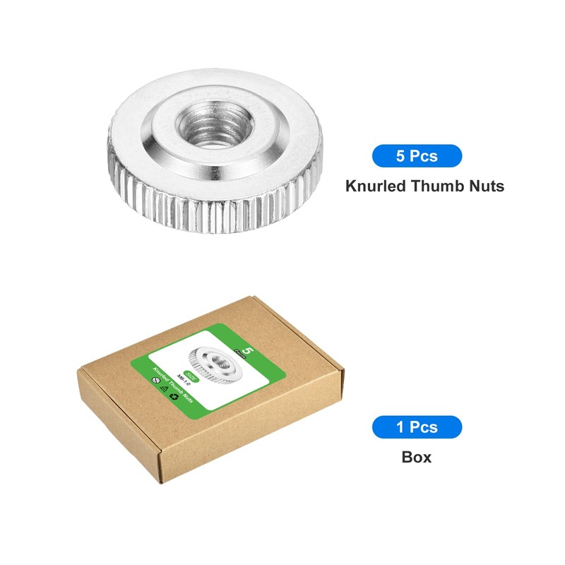 sourcing map 5Pcs M6 Knurled Thumb Nuts, Carbon Steel Round