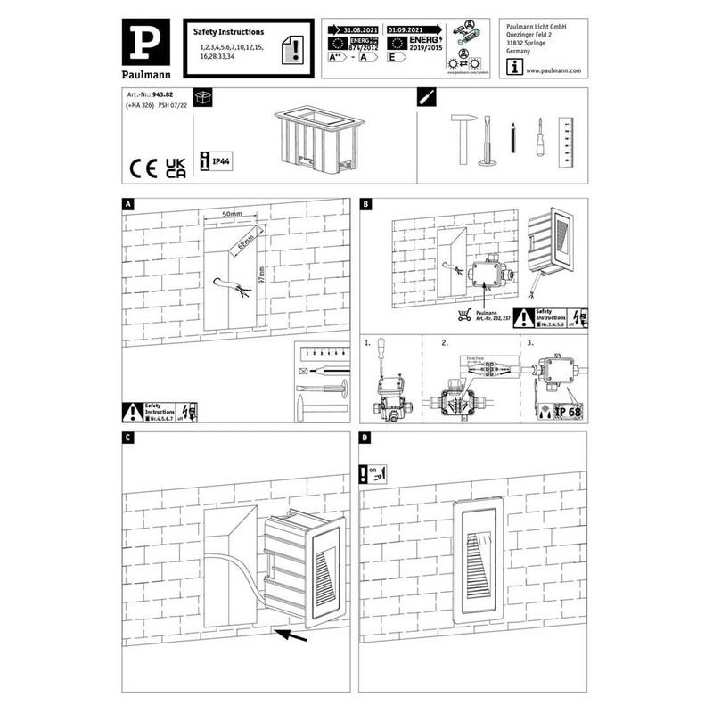 Paulmann Outdoor 230 V Wall EBL High 2 W IP65