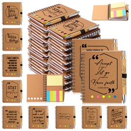 Resurhang 40 Set Employee Appreciation Gift Inspirational Kraft Notebook Bulk with Sticky Notepad Motivational Bamboo Ballpoint Pen Camp Stationery Team Christmas Gift for Coworkers Student Teacher
