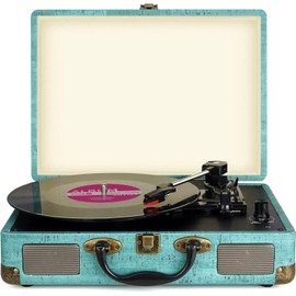 Vinyl Record Player Turntable with Built-in Bluetooth Receiver & Stereo Speakers,3 Speed 3 Size Suitcase Record Player,Support Vinyl-to-MP3 Recording