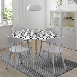 BDUEYFU Round Tablecloth,Waterproof Elastic Fitted Table Covers,Wipeable Table Cloth for Picnic,Camping,Dining,Indoor and Outdoor White and Black Diameter 44"