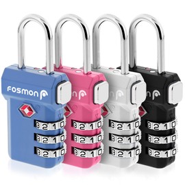 Fosmon TSA Approved Luggage Locks, Suitcase Travel Lock with Push Release Button, 3 Digit Combination Padlock for Gym Locker, Backpack Zipper- 4 Pack | Fosmon