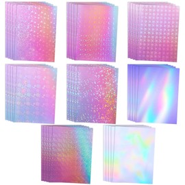 ROADPLUM 40 Sheets Holographic Laminate Sheets, 8 Types of Holographic Sticker Paper, Self Adhesive Clear Holographic Vinyl Laminate Sheets for Sticker Paper Cards Photos Scrapbooking, A4 Size