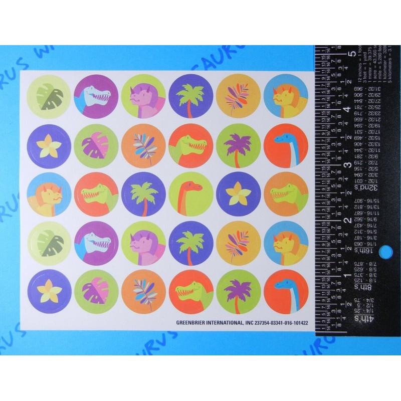 Unbranded Dinosaurs Small Round Stickers Sheet