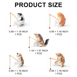 Sertay Pack of 5 Cat Fishing Small Ornaments, Fish Cat Miniature, Cat Fishing Decoration, Cat Angel Aquarium Decoration, Cartoon Cat Fishing Statue Decoration, for Aquariums, Garden Ponds, Mini Ponds