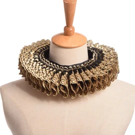 BLESSUME Vintage Renaissance Neck Ruff Gold Black Ruffled Collar Elizabethan Cosplay Gift(Size: One Size)