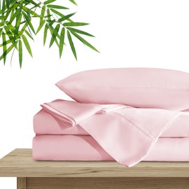King Sheet Set - Luxury Cooling Sheets for Queen Size Bed Set, Organic Viscose Derived from Bamboo, 16 Inche Deep Pocket, Breathable Silky Soft Hotel Bedding & Pillowcases, Oeko-Tex - Pink