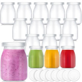 Zubebe 12 Pack 5 oz Glass Yogurt Jars with Lids Clear Yogurt Parfait Cups with Lids Glass Pudding Jars Reusable Baby Bottles Vintage Breakfast Shake Containers for Jam Honey Wedding Shower Favors