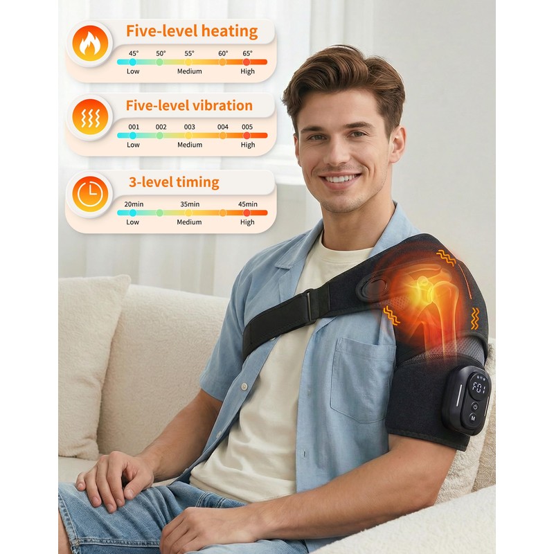 Shoulder Heating Pad with Massager & Magnetic Remote, Cordless Heating