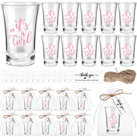 Pickmesh 50 Sets Baby Shower Favors Baby Boy Girl Theme Party Gift Include Short Glasses Acrylic Clear Shot Glasses Thank You Tag Organza Bag Twine Baby Shower Tea Party Favor for Gender Reveal (Girl)