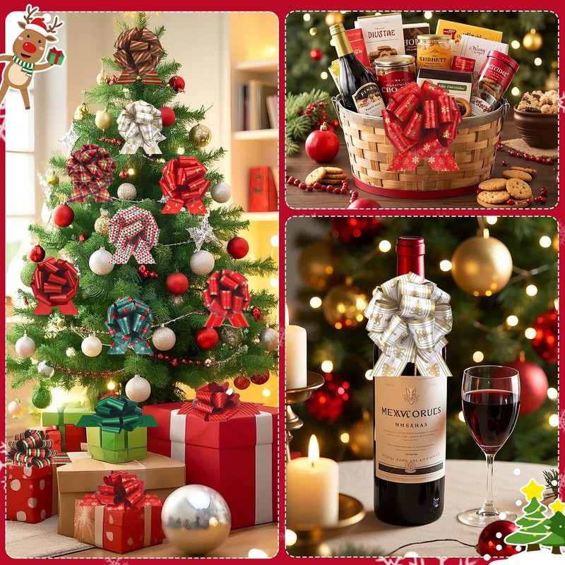 12 Pcs Christmas Bow for Gift Wrapping Presents Wrap Ribbon