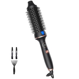 Cepillo térmico para el cabello para un aspecto soplado, cepillo redondo calentado de 1.5 pulgadas para rizo natural, varita de rizador iónico con doble voltaje, alisador volumétrico y redondo