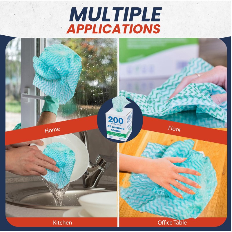 Abbey 200 All Purpose Cleaning Cloths in Portable Box Dispenser