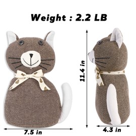 CERAYOU Cute Animals Decorative Door Stoppers, Soft Durable Fabric Weighted Interior Wall Protector for Home & Office, Anti Collision Heavy Duty Compact Floor Decor Book Stopper, Brown Cat