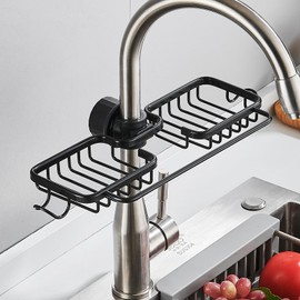 TDSYDS Lappenhalter Spülbecken&Sink Organizer Mit Abnehmbaren Spüllappenhalter/Gebogenen Haken,Küchen Organizer Spüle,Küchenorganizer Bindungsfähige Wasserleitungen Küchenorganizer(Hält 2-3CM)