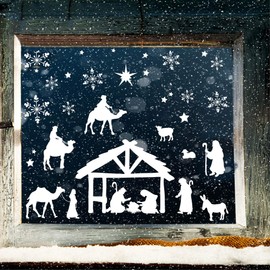 Window Sticker Christmas Nativity Scene Children's Window Decoration White Snowflakes Stars / 1st DIN A4 Sheet