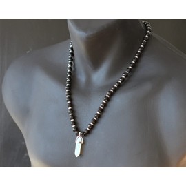 ElisaJewelryArt - Pointed Opal Pendant Natural Black Onyx Beaded Necklace Genuine Gemstone Emotion Stone Clasp Closure Necklace Unisex Necklace (22.00, Opal)