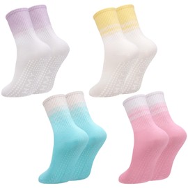 Utensilsto 4 Pairs of Pilates Socks, Stopper Socks, Women's Non-Slip, Non-Slip Yoga Socks with Nubs, Yoga Socks for Ballet, Dance, Trampoline, Gymnastics, Fitness, colour gradient