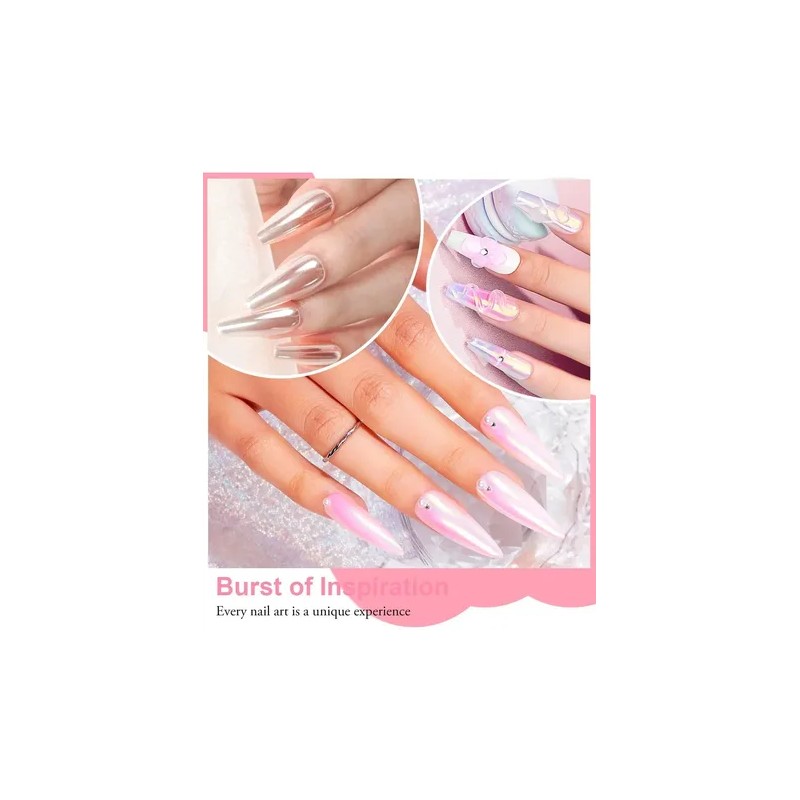 3 Pcs Polvo De Espejo Para Uñas, Efecto Iridiscente Aurora